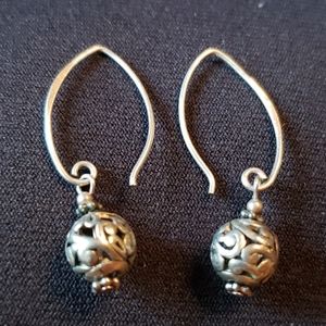 Silver Dangle Earrings with Intricate Ball Finial